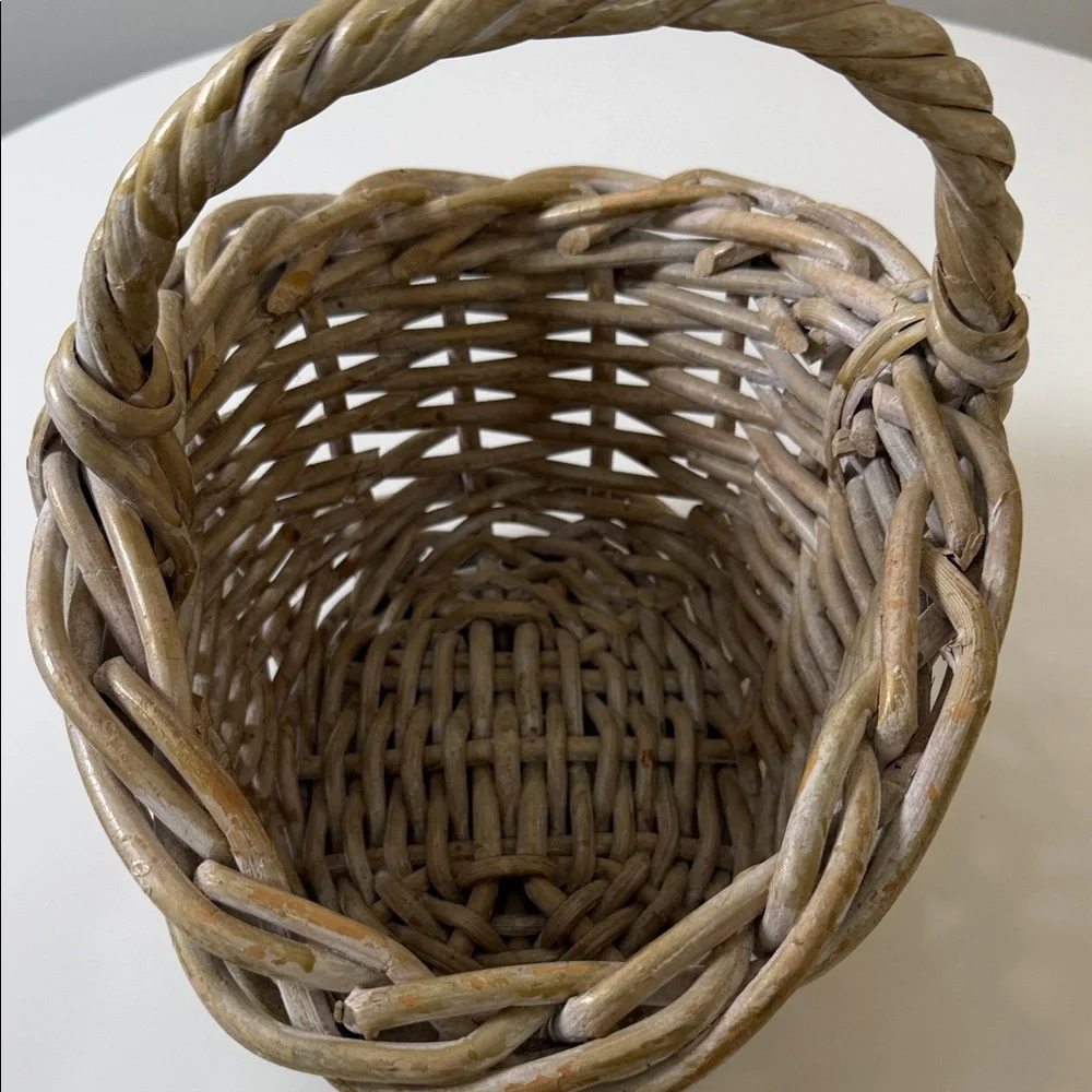 Woven Natural Rattan Storage Basket with Single Handle -‎ Beige/Tan
